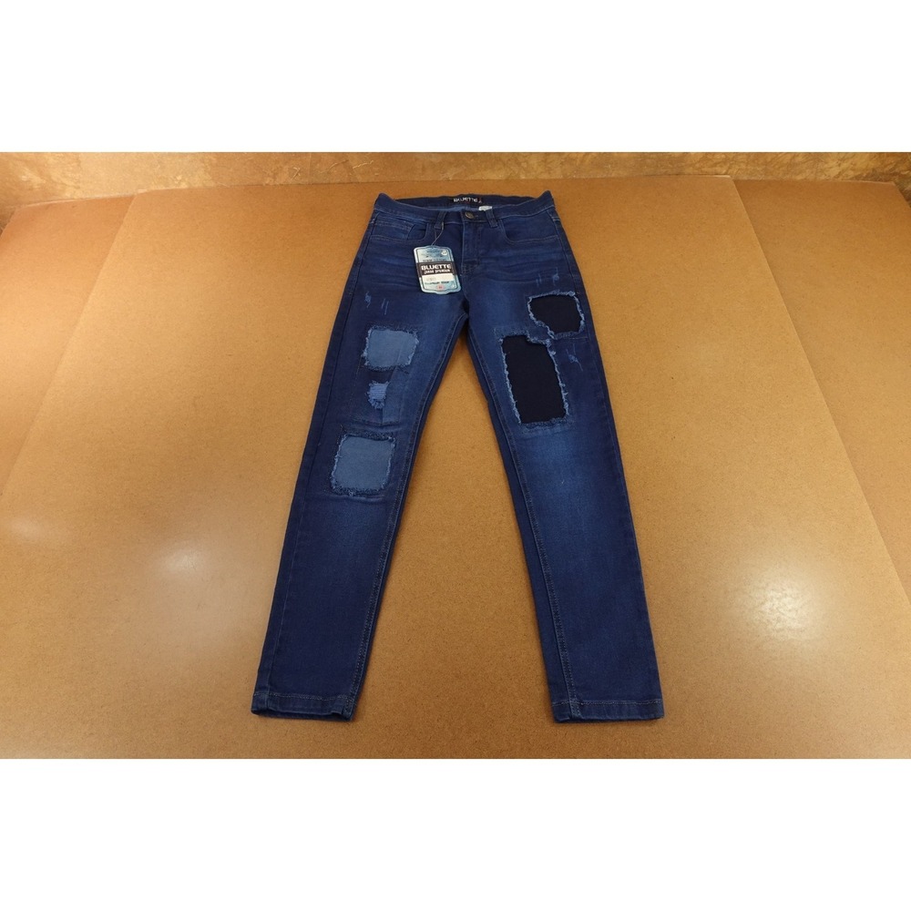 Bluette Premium Mens Size 30 Slim Fit Dark Wash Stretch Patched Skinny Jeans NWT